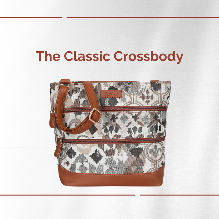 Women’s abstract tapestry vegan‑leather compact crossbody sling bag for everyday use, travel, work, and casual outings — Canada & USA-feature image