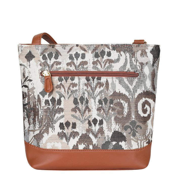 Women’s abstract tapestry vegan‑leather compact crossbody sling bag for everyday use, travel, work, and casual outings — Canada & USA-back image