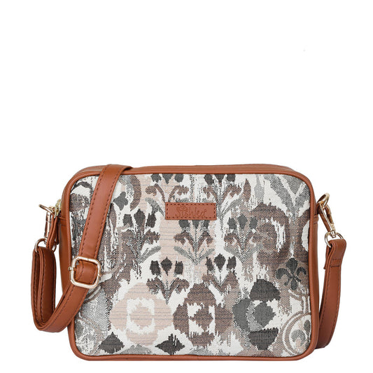 Women’s abstract tapestry vegan‑leather compact crossbody sling bag for everyday, travel, and casual outings — Canada & USA