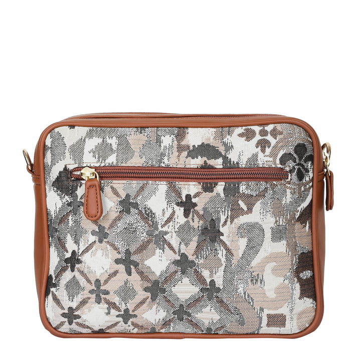 Women’s abstract tapestry vegan‑leather compact crossbody sling bag for everyday, travel, and casual outings — Canada & USA-back image