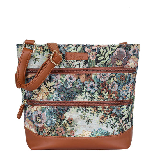 Women’s botanical tapestry vegan‑leather compact crossbody sling bag for everyday use, travel, work, and casual outings — Canada & USA
