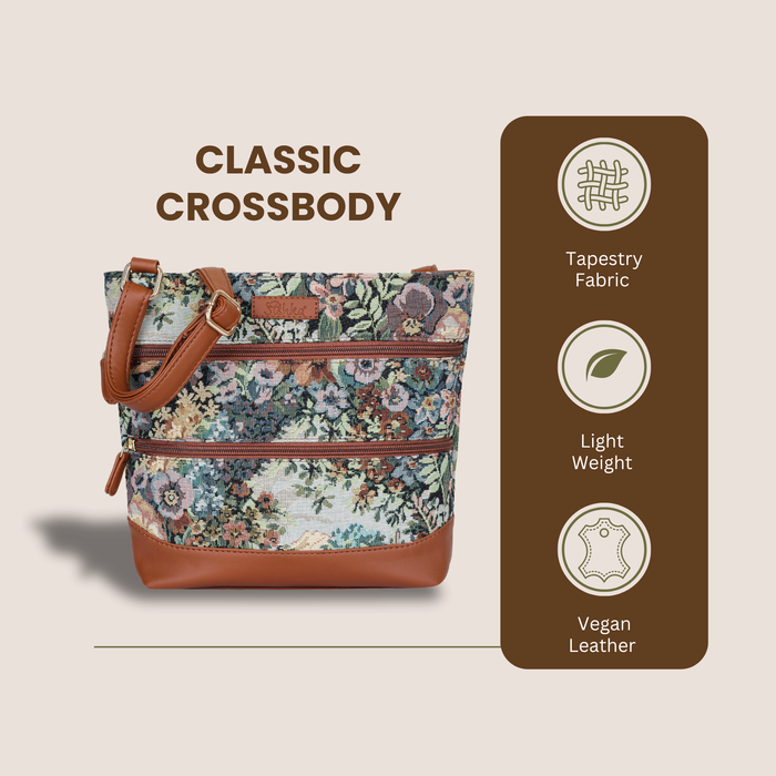 Women’s botanical tapestry vegan‑leather compact crossbody sling bag for everyday use, travel, work, and casual outings — Canada & USA-feature image