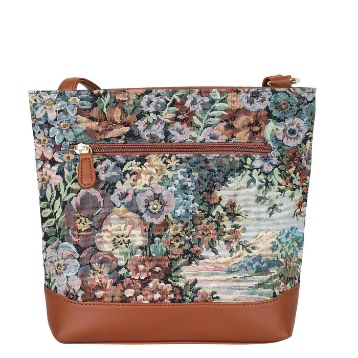 Women’s botanical tapestry vegan‑leather compact crossbody sling bag for everyday use, travel, work, and casual outings — Canada & USA-back view