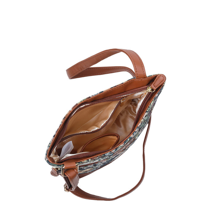 Women’s botanical tapestry vegan‑leather compact crossbody sling bag for everyday use, travel, work, and casual outings — Canada & USA-inner view