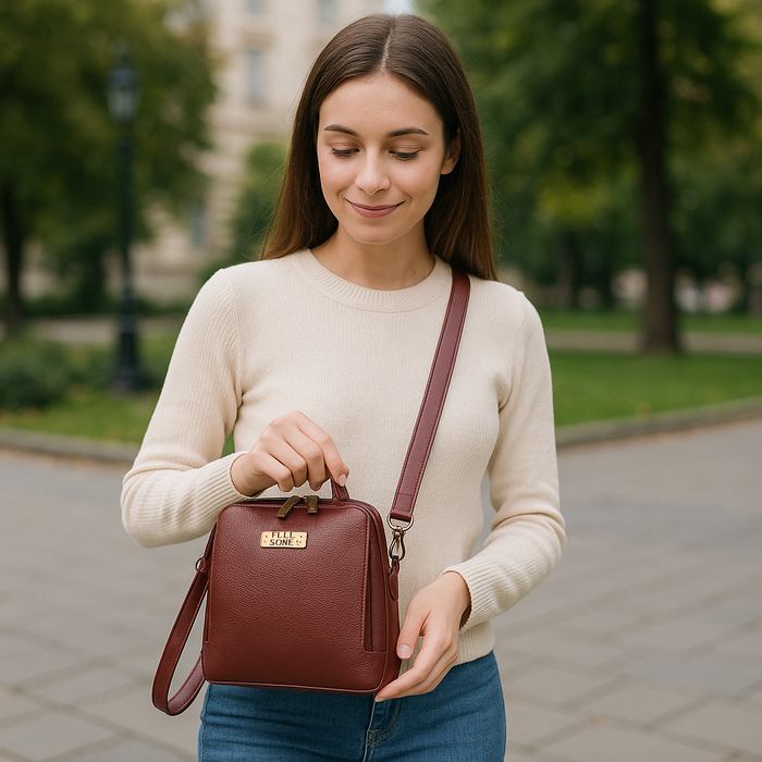 Women's cherry red leather crossbody sling bag for work, travel, and daily use-model name