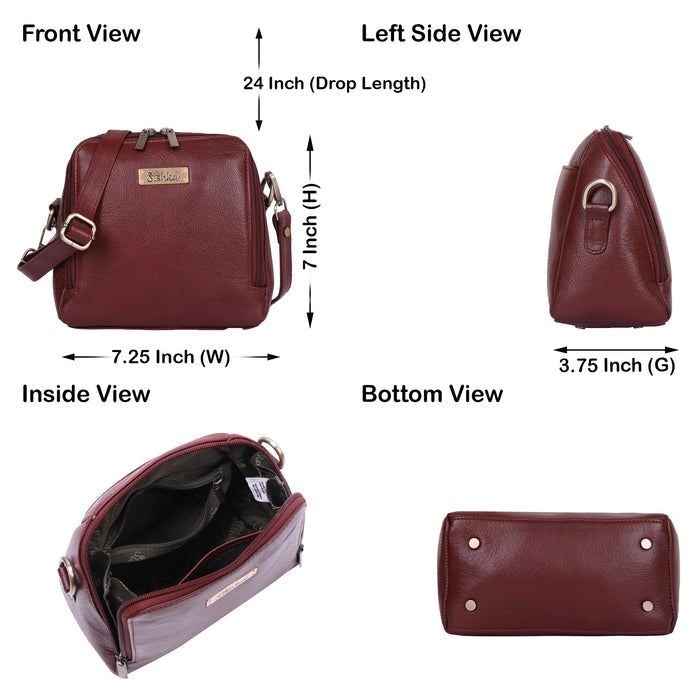 Women's cherry red leather crossbody sling bag for work, travel, and daily use-infographic image