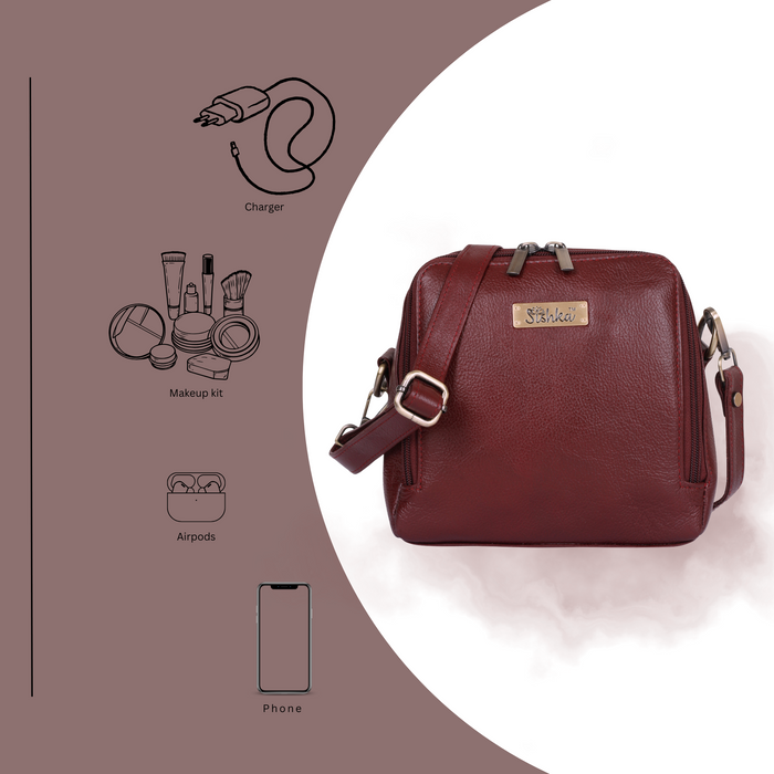 Women's cherry red leather crossbody sling bag for work, travel, and daily use-feature image