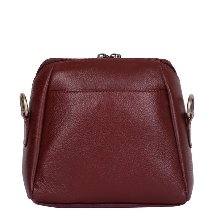 Women's cherry red leather crossbody sling bag for work, travel, and daily use-back view
