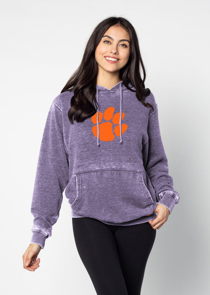 Clemson Tigers Unisex Grape Relaxed Burnout fleece Hoodie with Kangaroo pocket, drop shoulders, lived-in look and feel