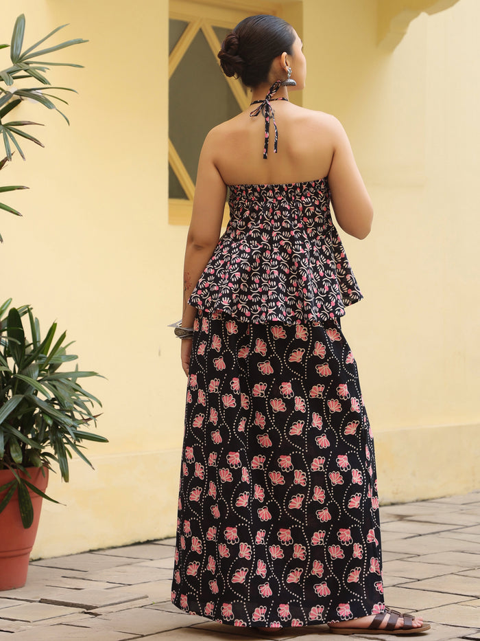 Women's Cotton Straight Skirt With Tie up Top