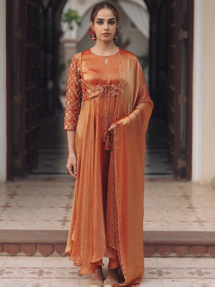 Women's Embroidered Flared Anarkali Kurta Set with Dupatta