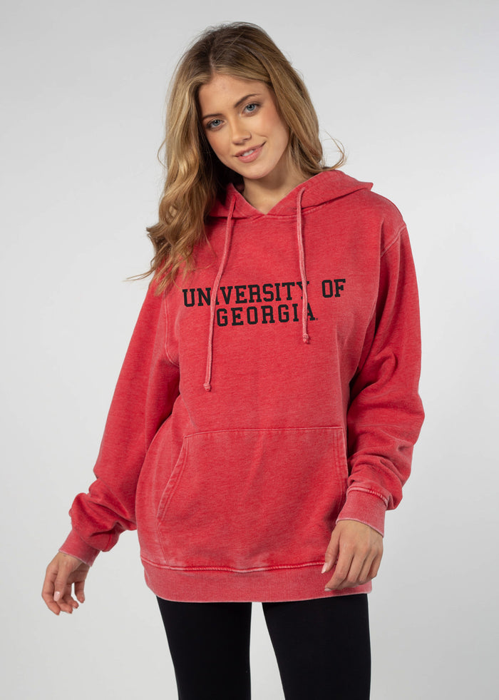 Georgia Bulldogs Unisex Cardinal Relaxed Burnout fleece Hoodie with Kangaroo pocket, drop shoulders, lived-in look and feel