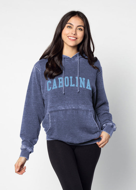 North Carolina Tar Heels Unisex Ink Relaxed Burnout fleece Hoodie with Kangaroo pocket, drop shoulders, lived-in look and feel