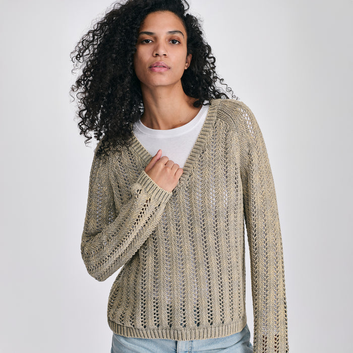 Women's Pointelle Pullover-Sage-2