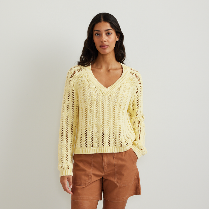 Women's Pointelle Pullover-Yellow-Regular-C1