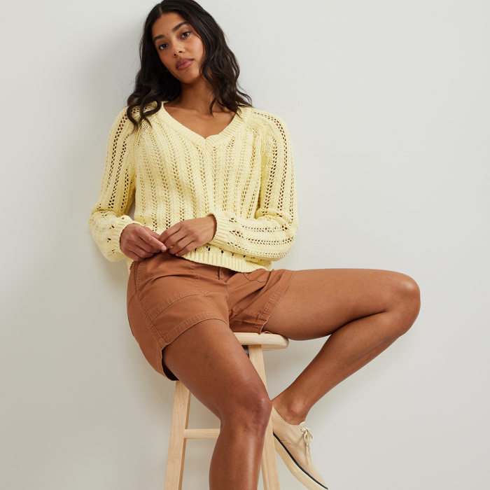 Women's Pointelle Pullover-Yellow-Regular-T1