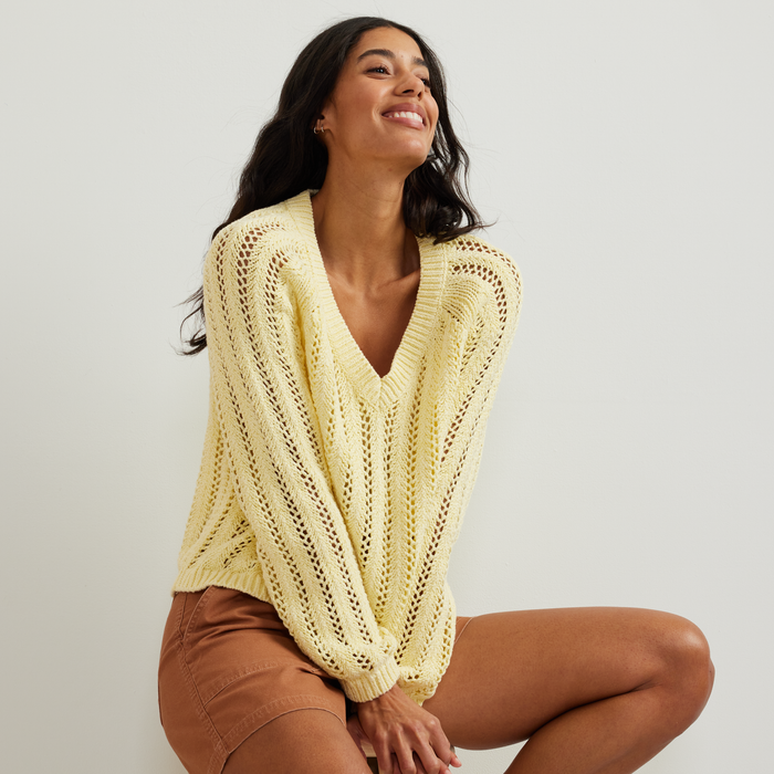 Women's Pointelle Pullover-Yellow-Regular-T7