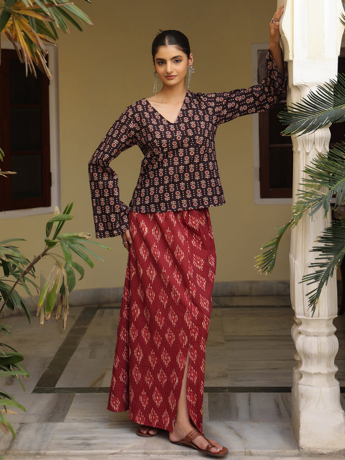 Women's Straight Skirt With Flared Sleeves Top
