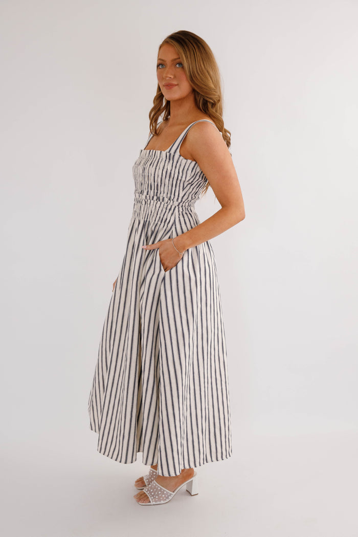Navy and White Striped Midi Dress- Coastal Striped Midi Dress- TCEC Striped Dress