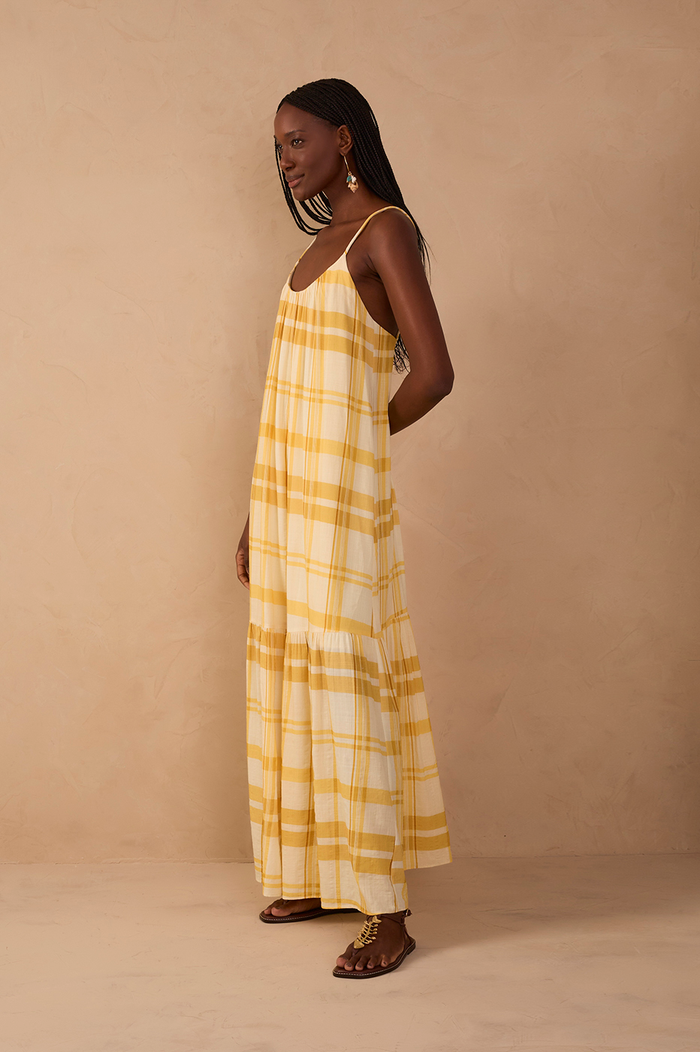 Yellow Frescor Sleeveless Tiered Maxi Dress_1