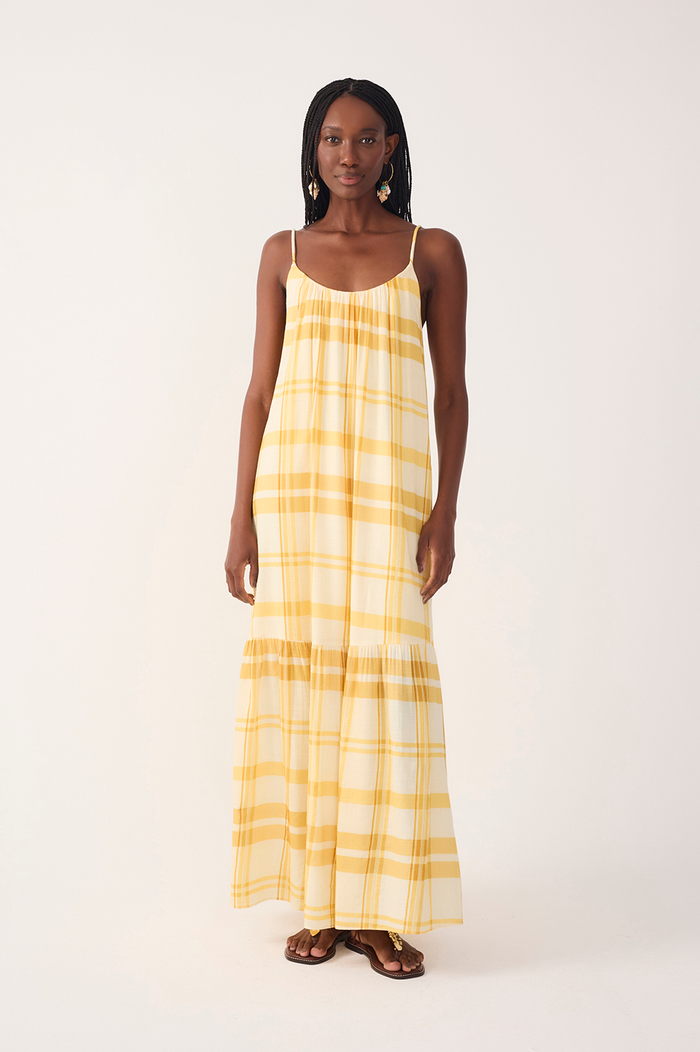 Yellow Frescor Sleeveless Tiered Maxi Dress_2