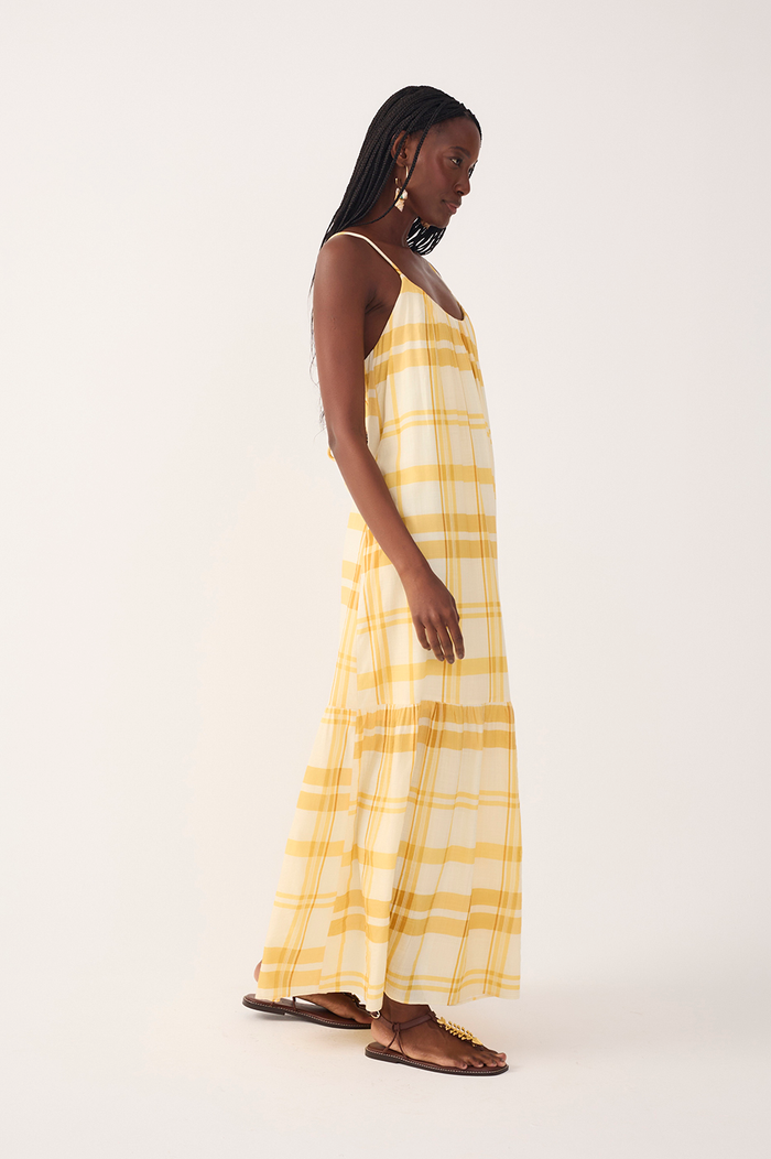 Yellow Frescor Sleeveless Tiered Maxi Dress_3