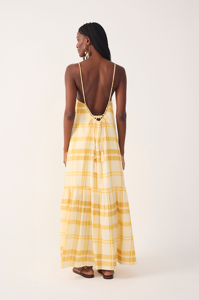 Yellow Frescor Sleeveless Tiered Maxi Dress_6