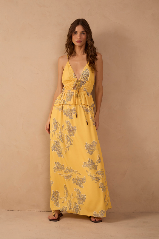 Yellow Laguna V Neck Layered Maxi Dress_1