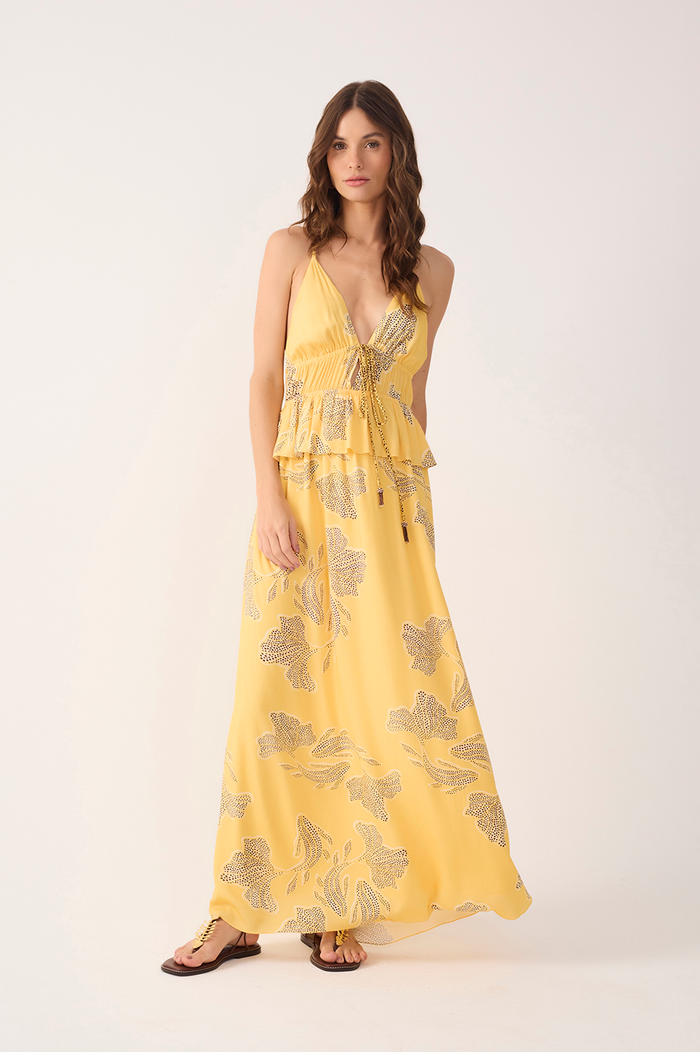Yellow Laguna V Neck Layered Maxi Dress_2