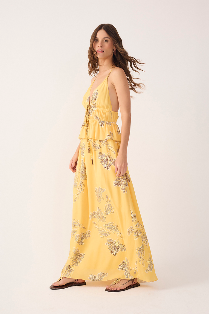Yellow Laguna V Neck Layered Maxi Dress_3
