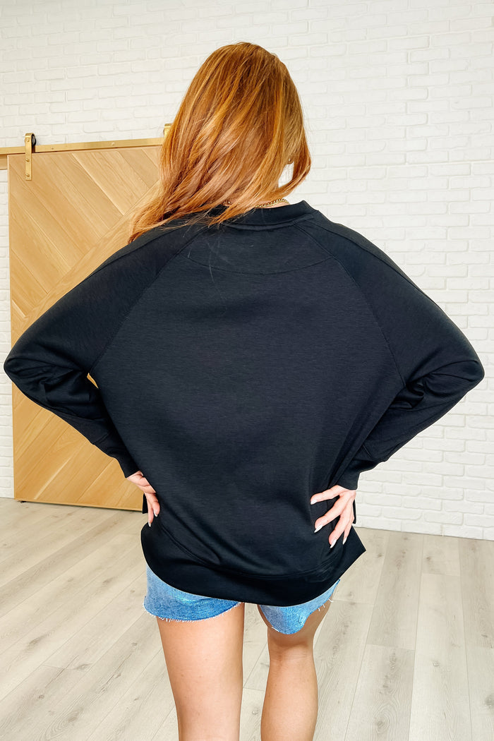 Zenana It's The Little Things Relaxed Scuba Pullover in Black