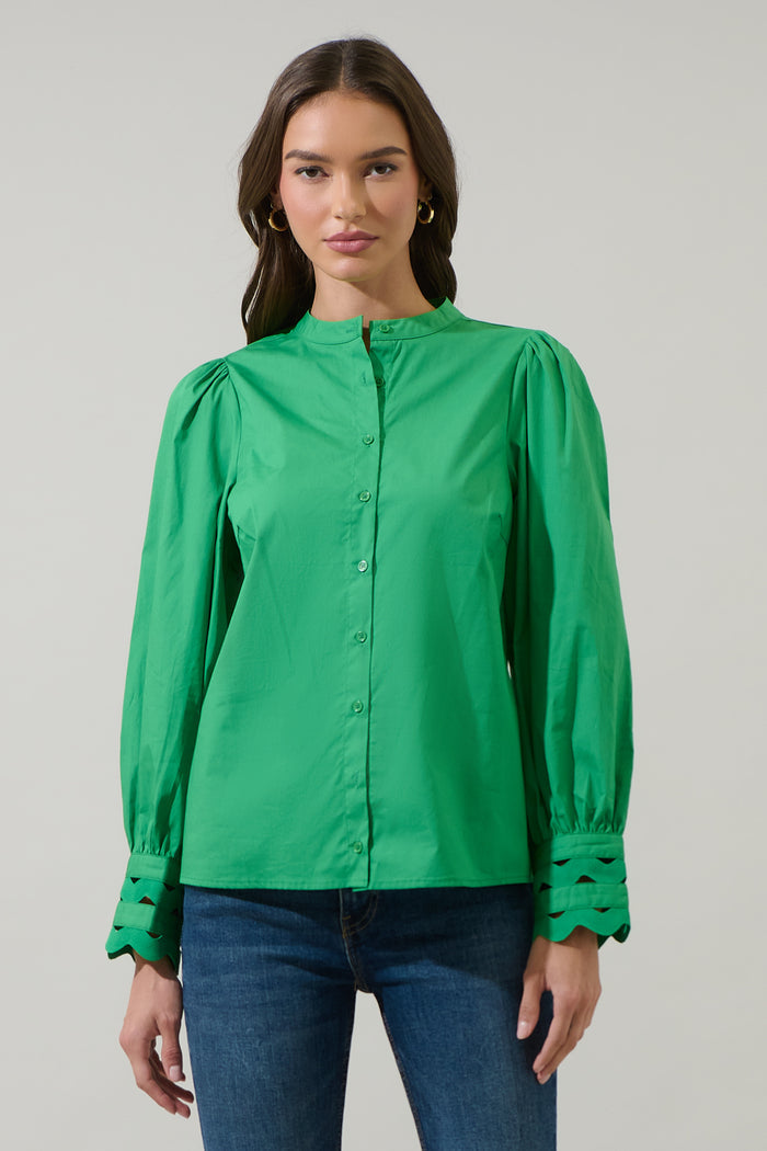 Ziana Button Down Ric Rac Trim Shirt