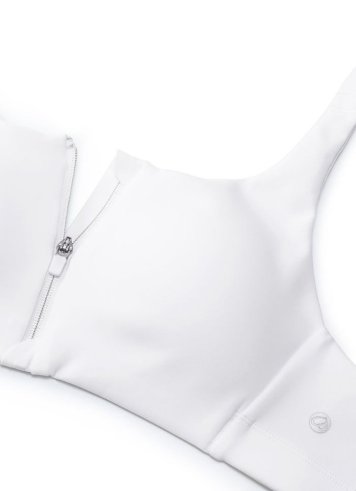 CRZ YOGA Womens Zip Front High Impact Sport Bra with Adjustable Straps White