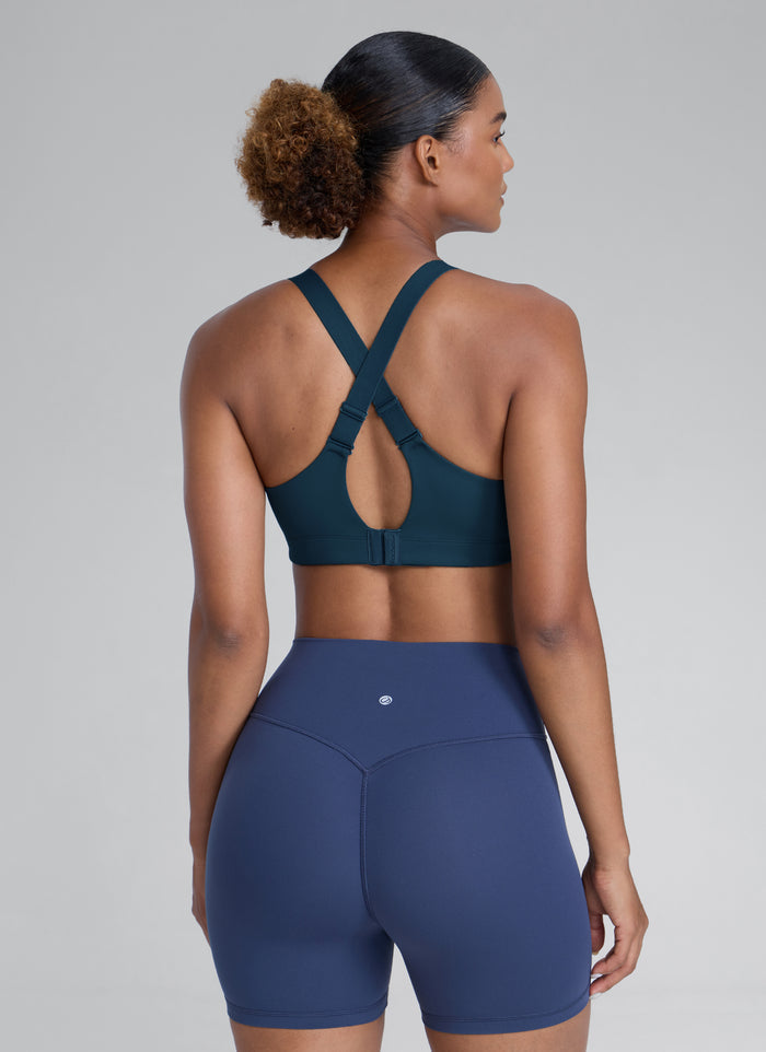 CRZ YOGA Womens Zip Front High Impact Sport Bra with Adjustable Straps French Navy