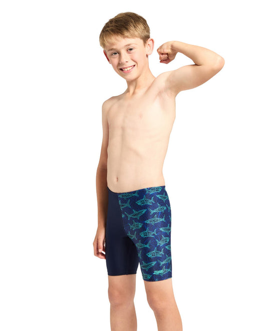 Zoggs Boys Sharkonator Mid Swim Jammer - Navy/Blue