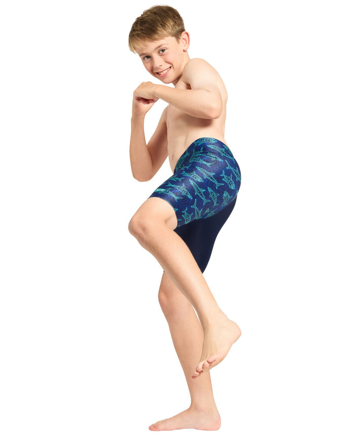 Zoggs Boys Sharkonator Mid Swim Jammer - Navy/Blue