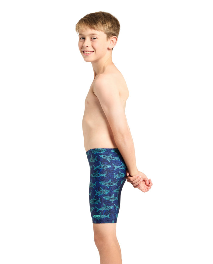 Zoggs Boys Sharkonator Mid Swim Jammer - Navy/Blue