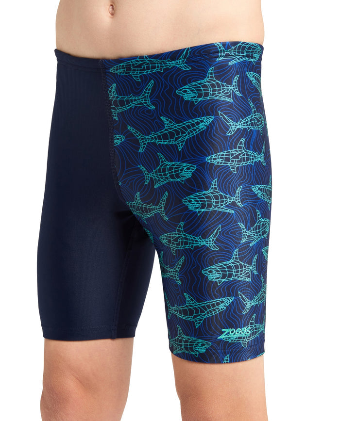 Zoggs Boys Sharkonator Mid Swim Jammer - Navy/Blue