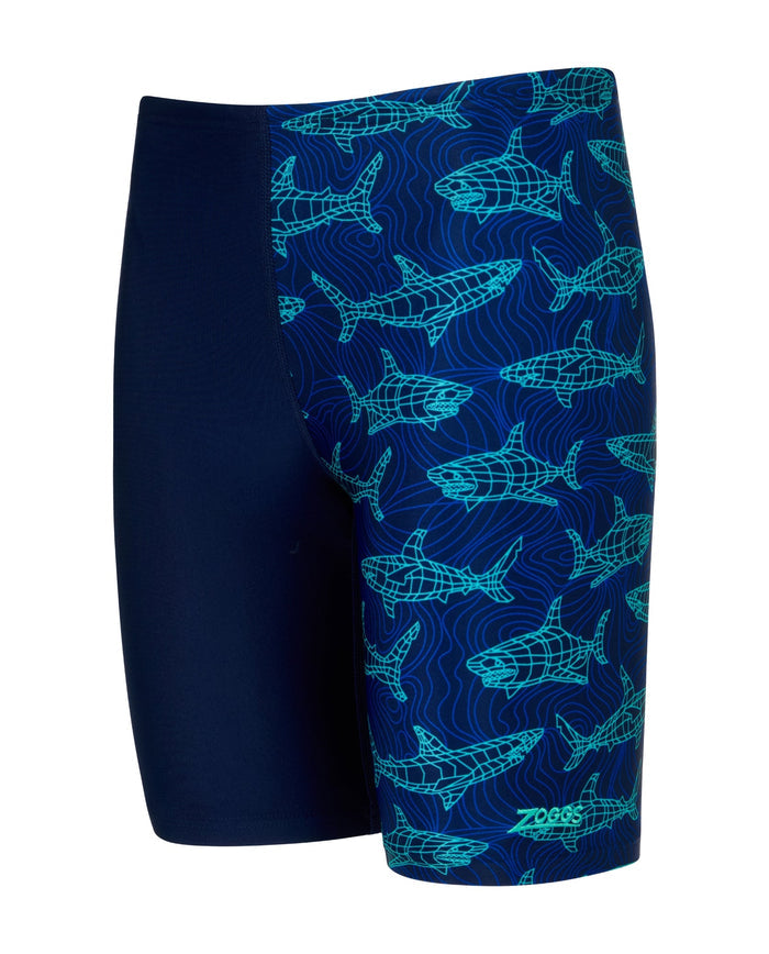 Zoggs Boys Sharkonator Mid Swim Jammer - Navy/Blue