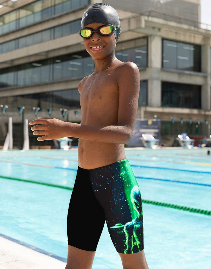 Zoggs Boys XFile Mid Swim Jammer - Black/Green
