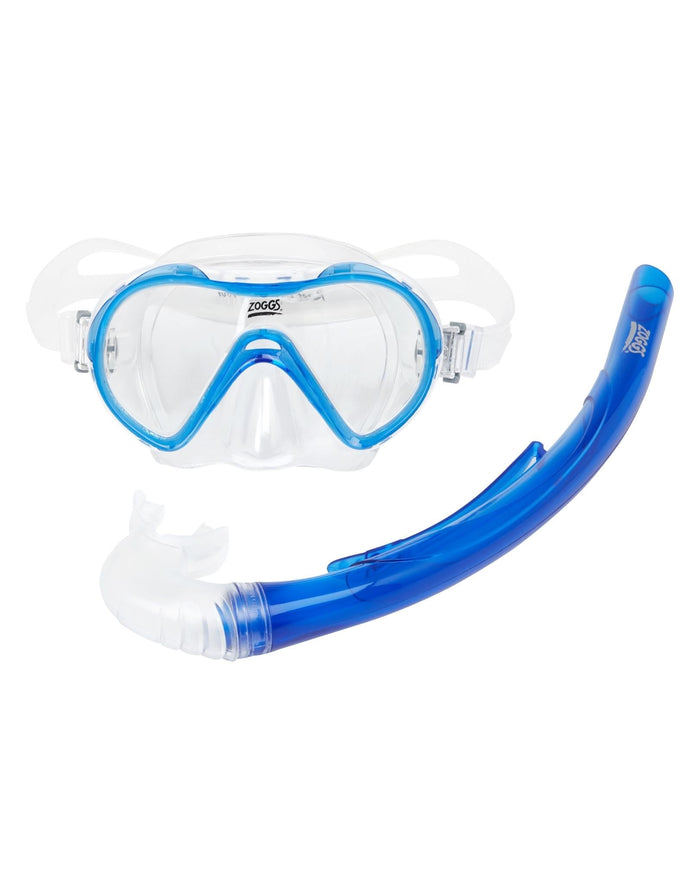 Blue Zoggs Combo Reef Explorer Junior snorkel set with clear mask and silicone mouthpiece