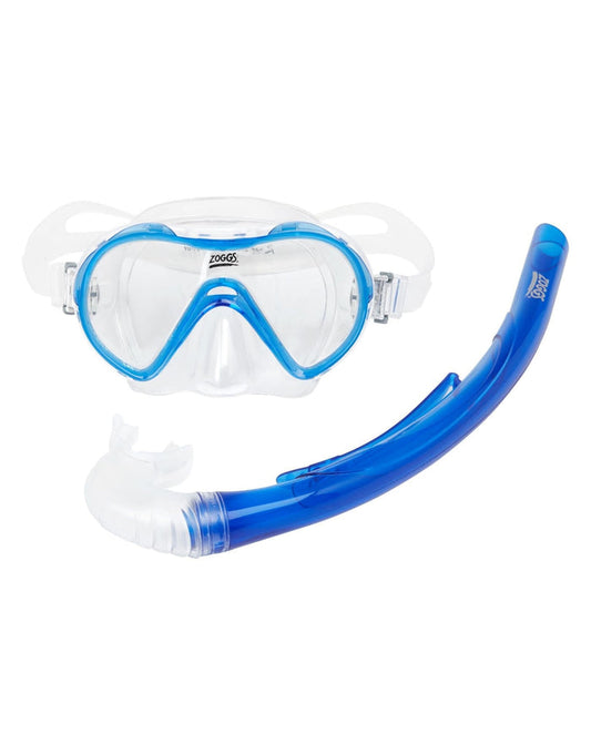 Blue Zoggs Combo Reef Explorer Junior snorkel set with clear mask and silicone mouthpiece