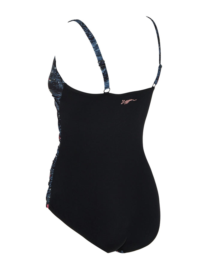 Black Zoggs Dusk Mystery Classicback swimsuit with blue white straps