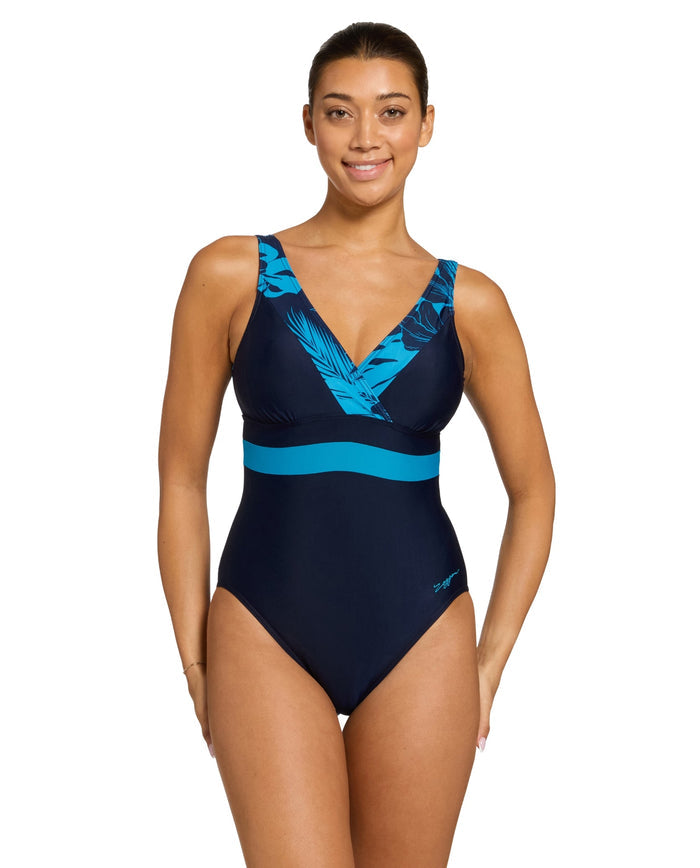 Zoggs Fiji Squareback Swimsuit - Navy/Turquoise