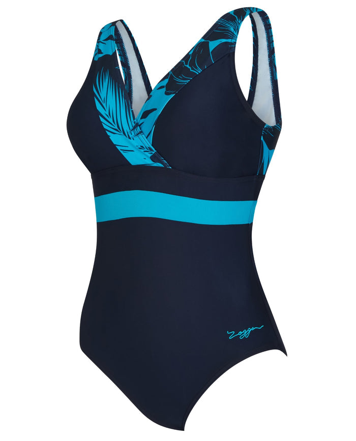 Zoggs Fiji Squareback Swimsuit - Navy/Turquoise