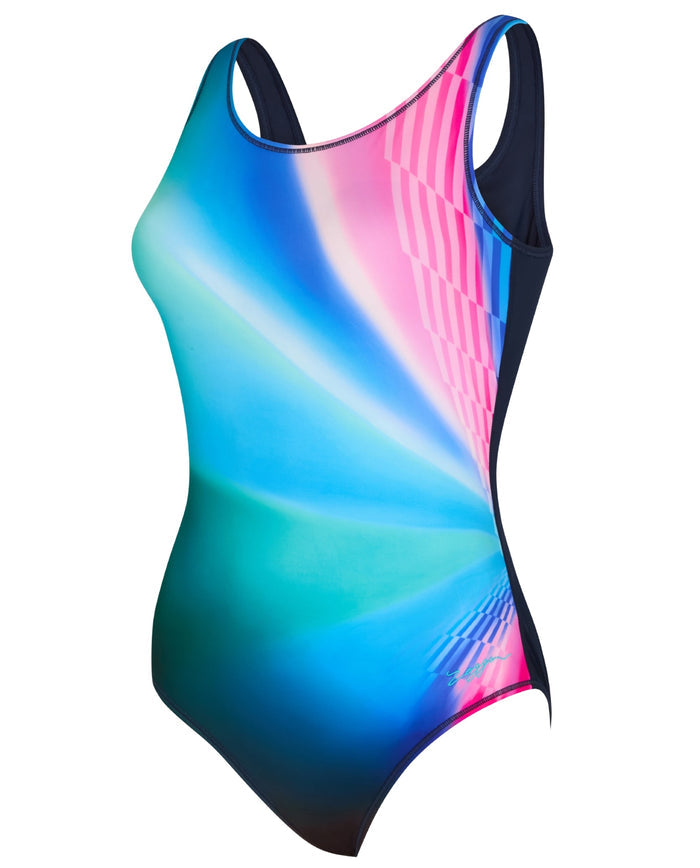 Zoggs Flashdrive Scoopback Swimsuit - Navy Blue/Blue