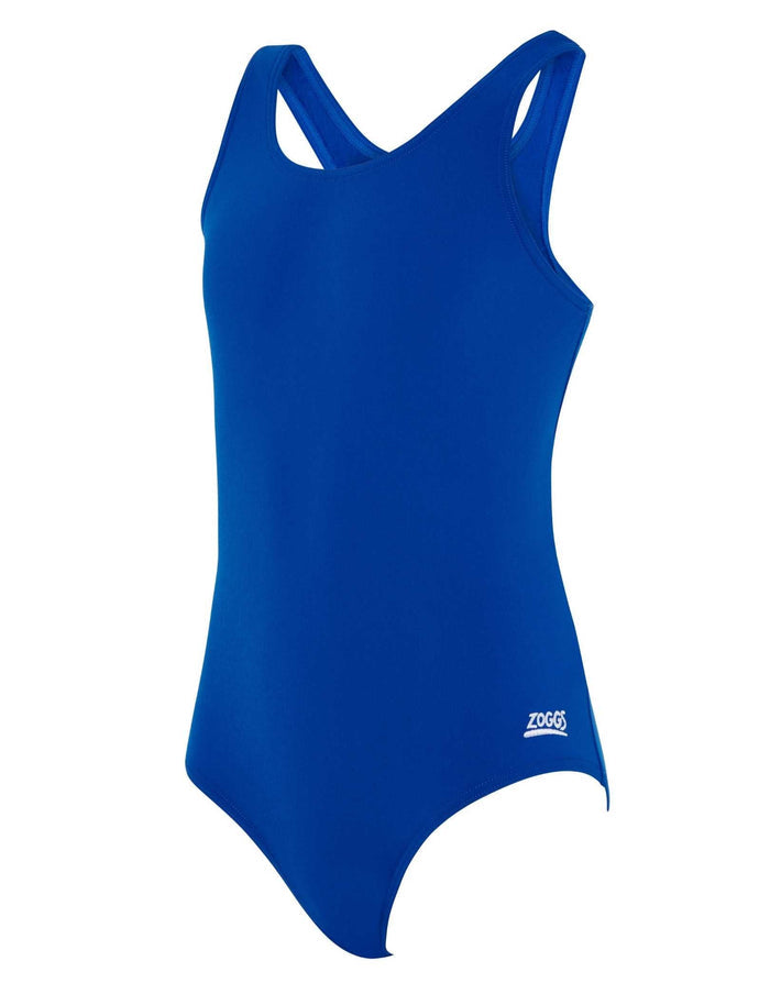 Royal blue Zoggs girls Cottesloe Sportsback swimsuit with crisscross back