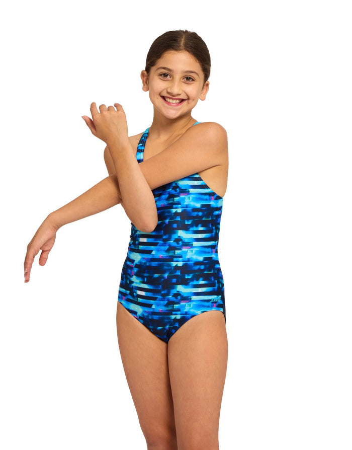 Zoggs Girls Drone Rowleeback Swimsuit - Blue/Navy