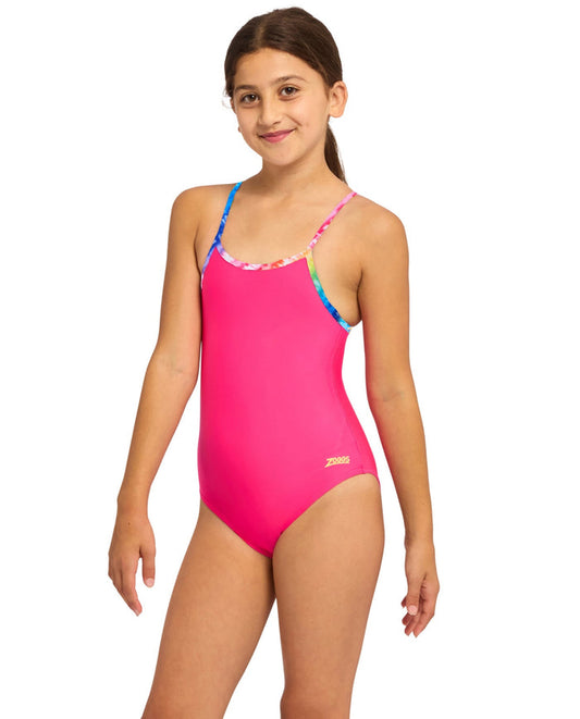 Zoggs Girls Rainbow Ripple Classicback Swimsuit - Pink