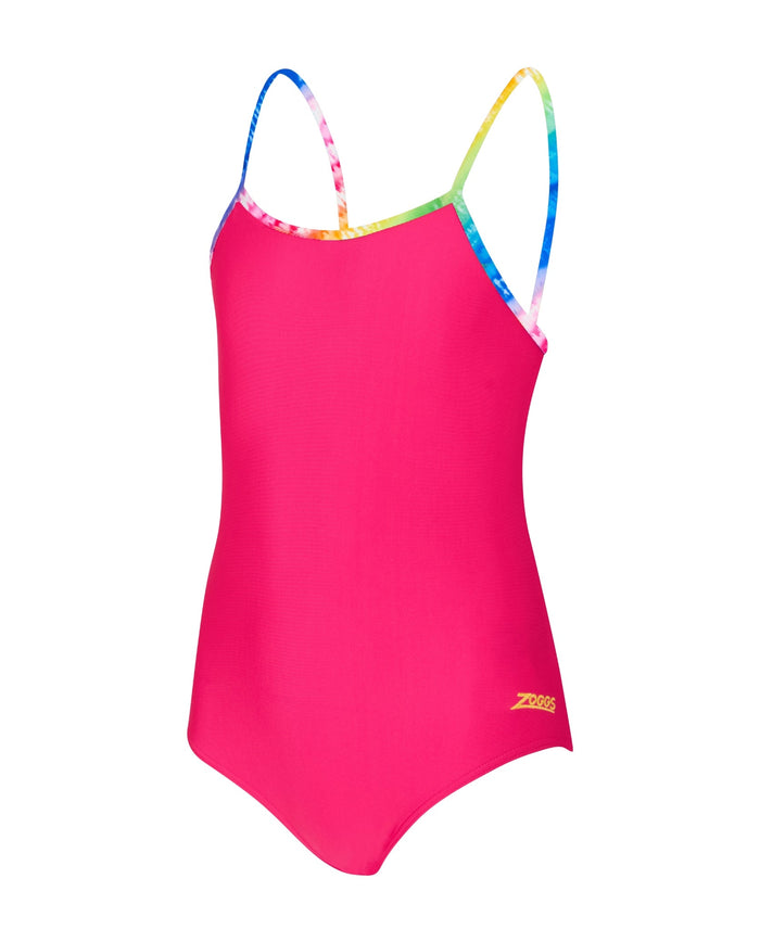 Zoggs Girls Rainbow Ripple Classicback Swimsuit - Pink